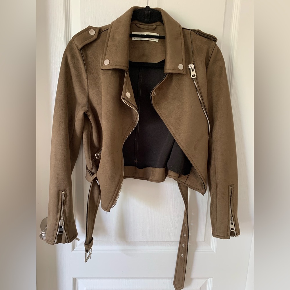 Zara faux suede motto jacket